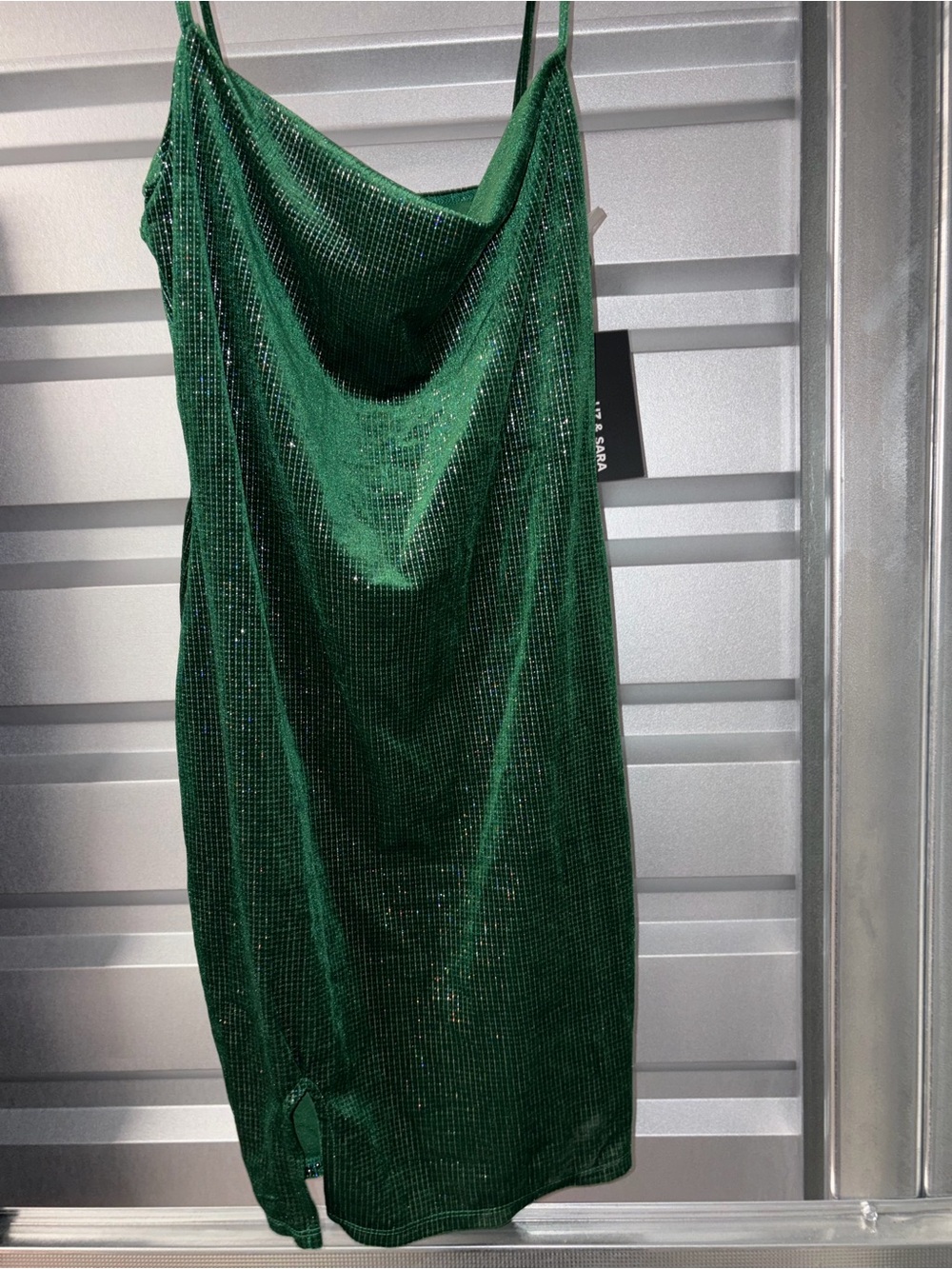 Liz & Sara Emerald Green Glitter Cowl Neck Mini Dress size Large